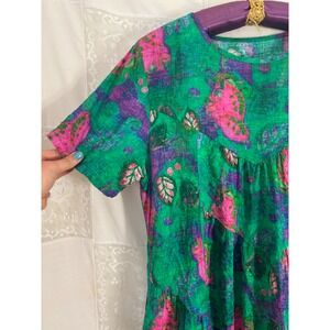 VTG Artsy Retro Vibrant Abstract Floral Boho Crinkle Mu Mu Dress Size L-XL